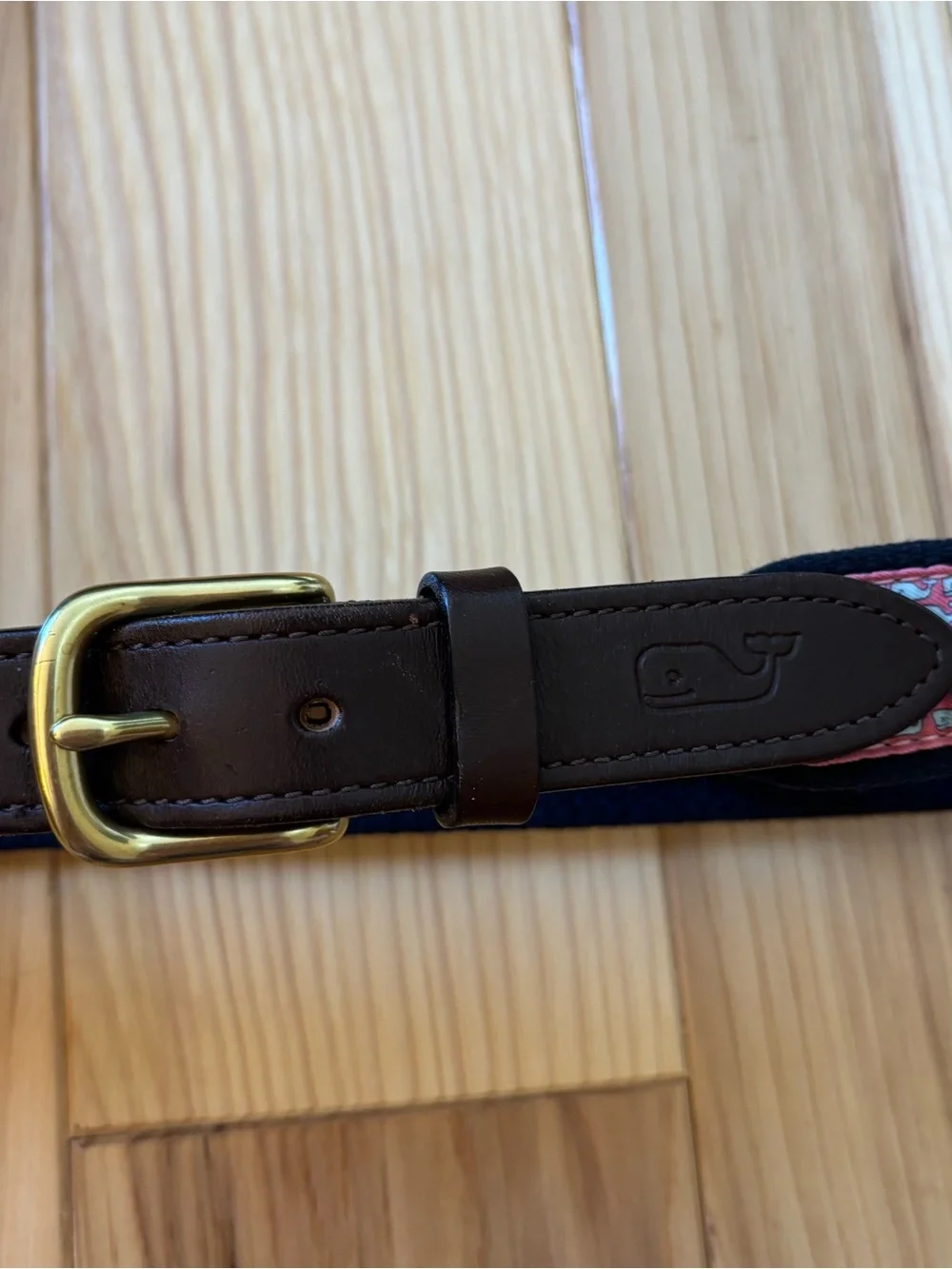 Vineyard Vines Boys Classic Whale Canvas Club Brown Leather Belt Size 24